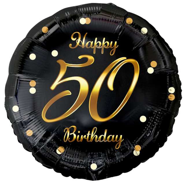 Balon foliowy "Happy Birthday 50 - B&C", czarno-złoty, Godan, 18", RND