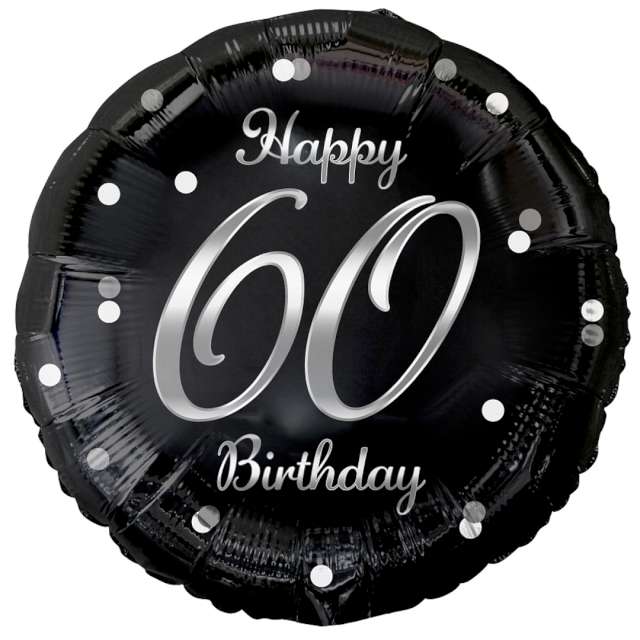 Balon foliowy Beauty & Charm Happy 60 Birthday czarno-srebrny Godan 18 cali