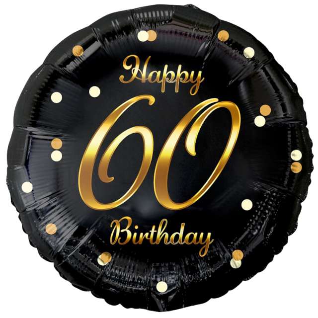 Balon foliowy Beauty & Charm Happy 60 Birthday czarno-złoty Godan 18 cali