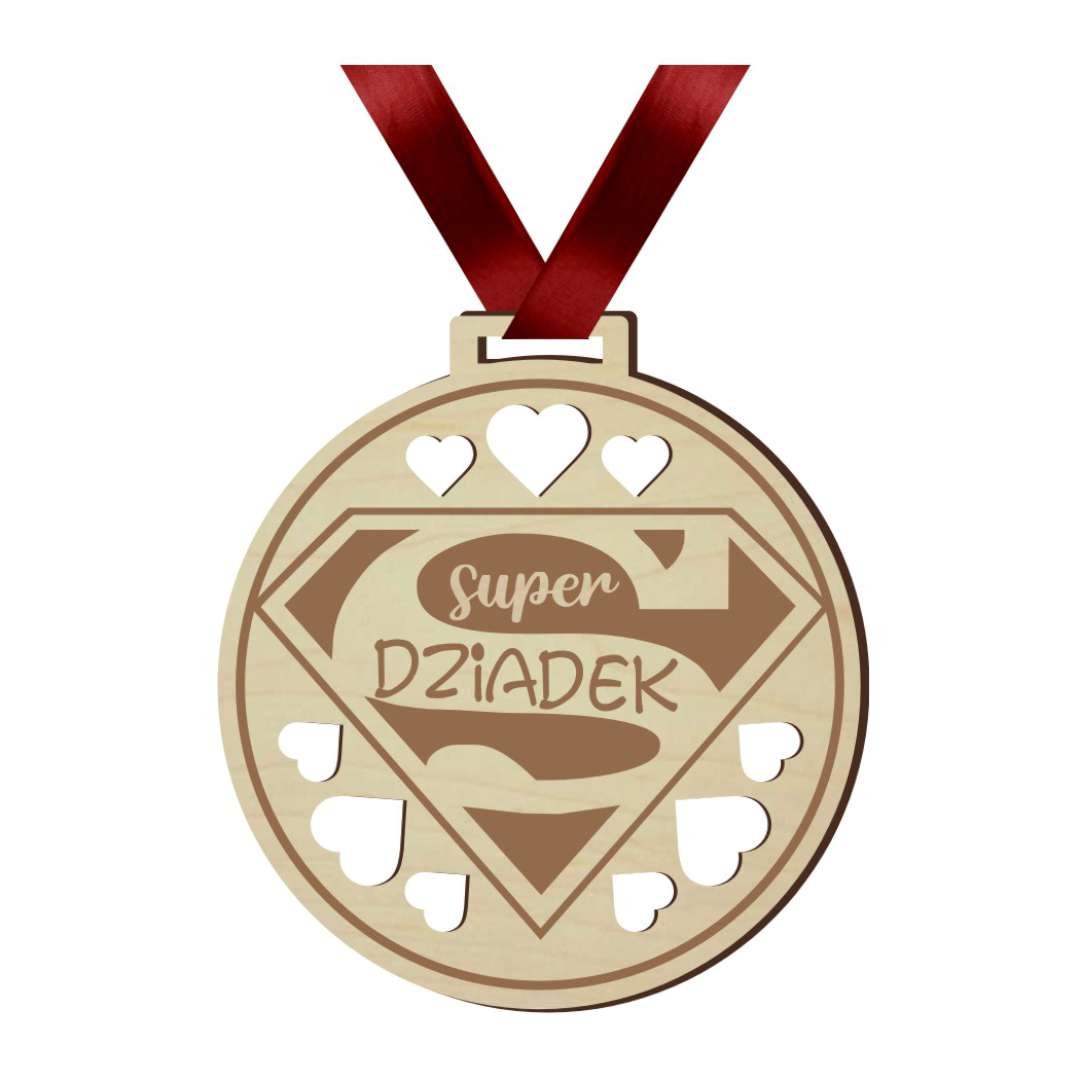 Medal Super Dziadek drewniany 72 mm