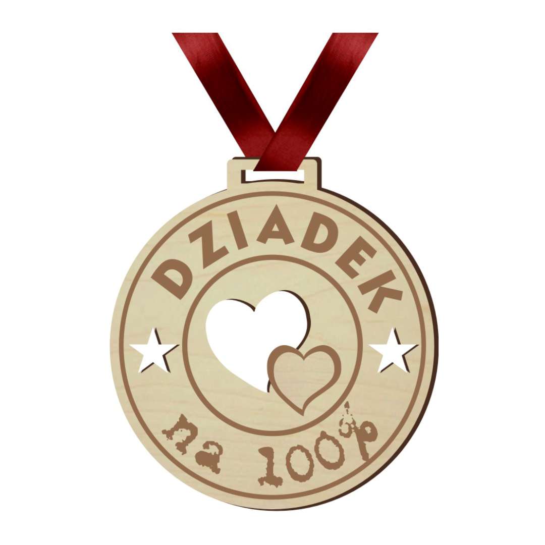 Medal "Dziadek na 100%", drewniany, 72 mm