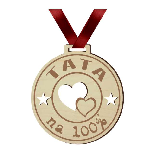 Medal "Tata na 100%", drewniany, 72 mm