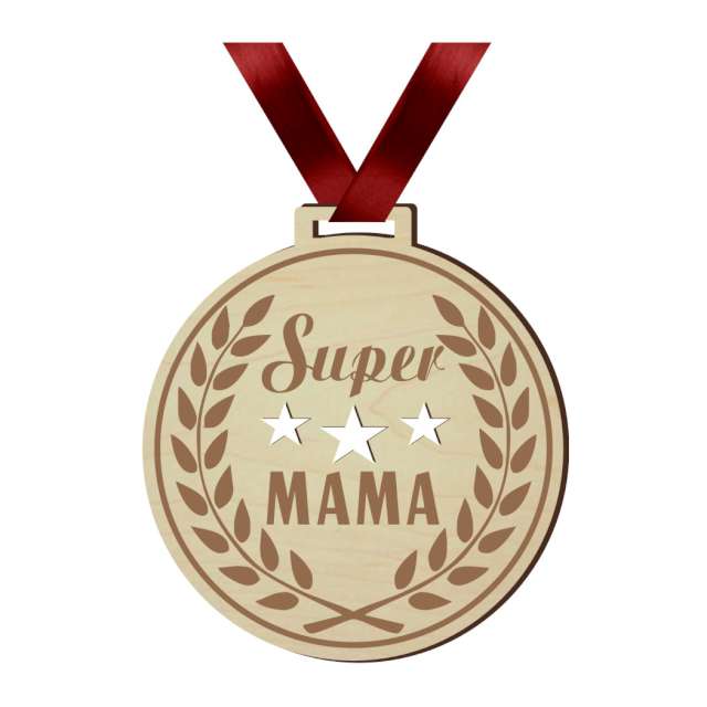 Medal "Super Mama Laur", drewniany, 72 mm