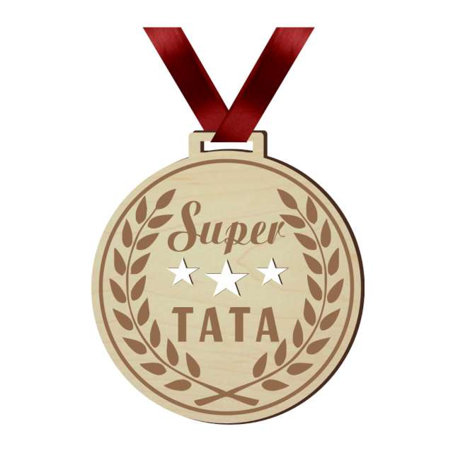 Medal "Super Tata Laur", drewniany, 72 mm