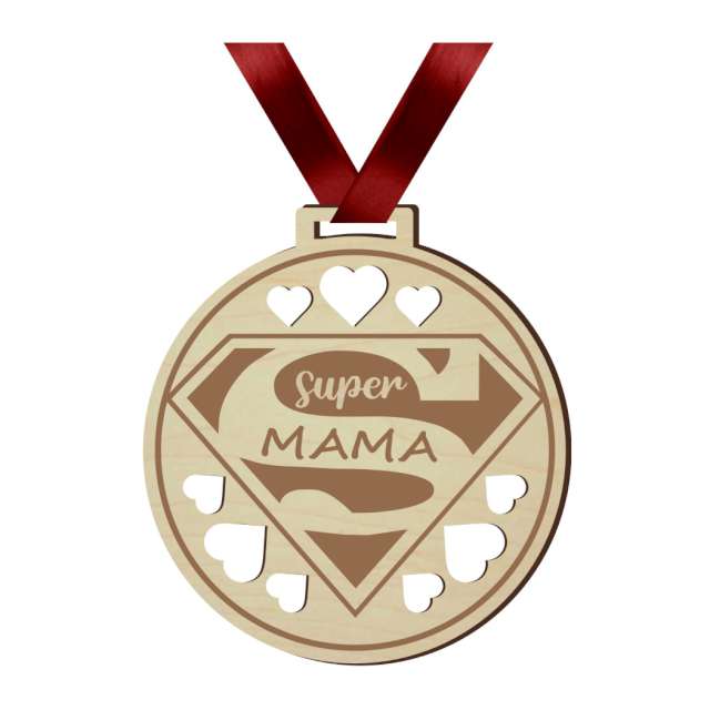Medal "Super Mama", drewniany, 72 mm