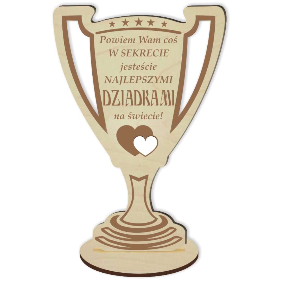 Puchar "Życzenia dla najlepszych Dziadków", drewniany, 92 x 135 mm