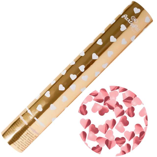 Tuba konfetti "Serca Metalic", różowe złoto, PartyPal, 40 cm