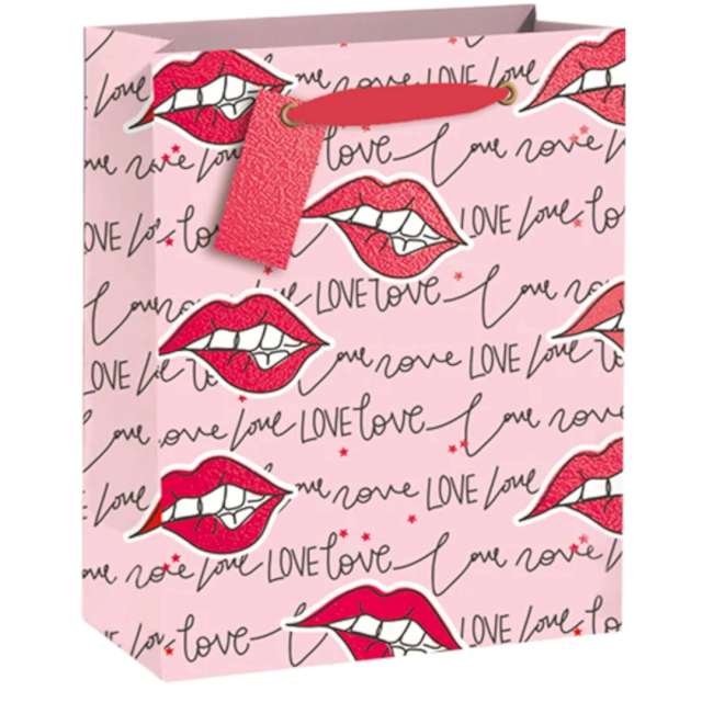 Torebka prezentowa "Usta czerwone - Love", PartyPal, 23x18x10 cm