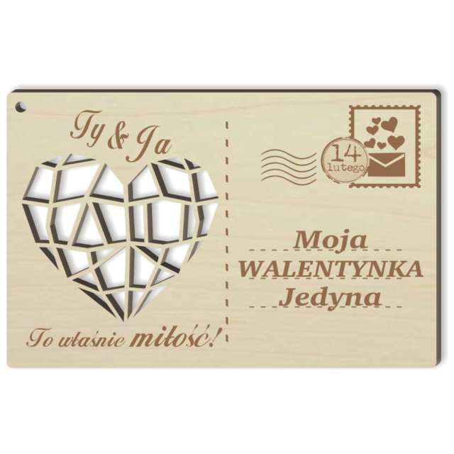 Pocztówka "Moja Walentynka z sercem", drewniana, 140x90 mm