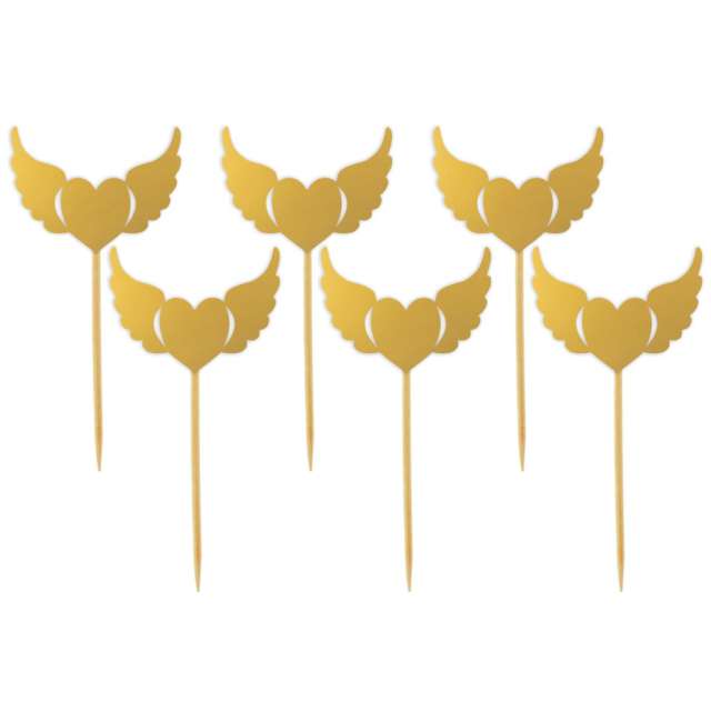 Pikery "Serca ze skrzydłami", złote, 6 szt