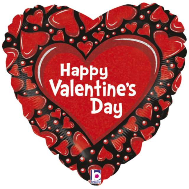 Balon foliowy "Serce - Happy Valentines Day", czerwony, Betallic, 18", HRT