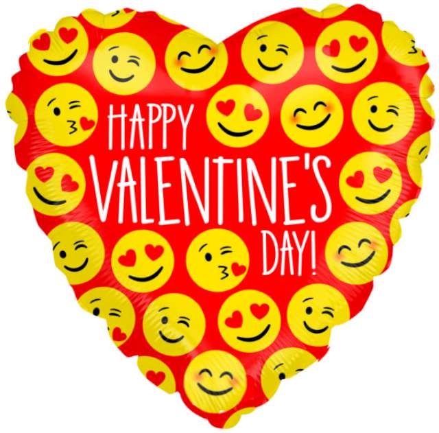 Balon foliowy "Serce - Happy Valentines Day Emoji", Betallic, 18", HRT