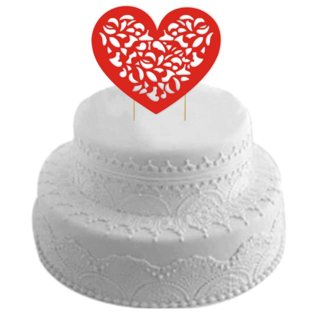 Dekoracja na tort papierowa Ornamenty w sercu 19 cm