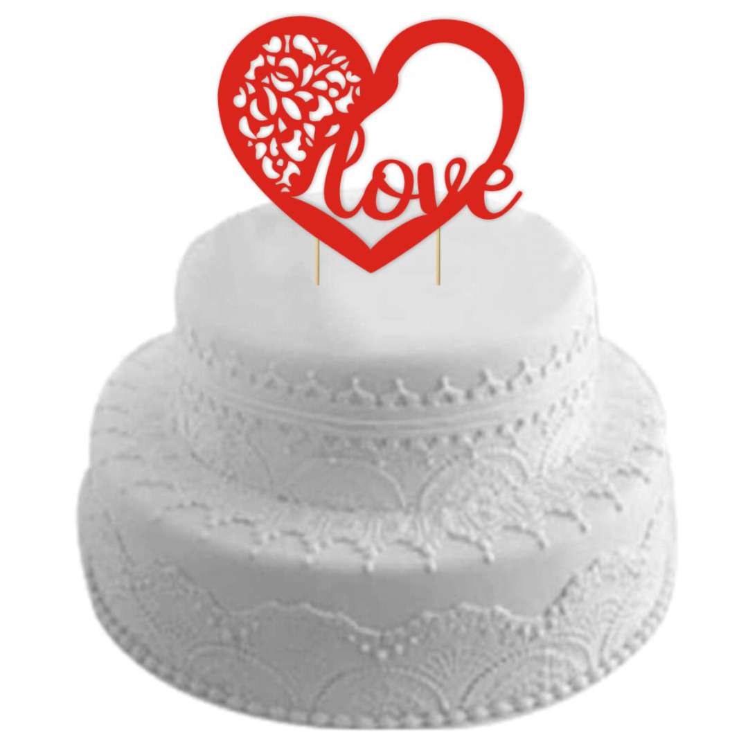 Dekoracja na tort papierowa Love w sercu 19 cm