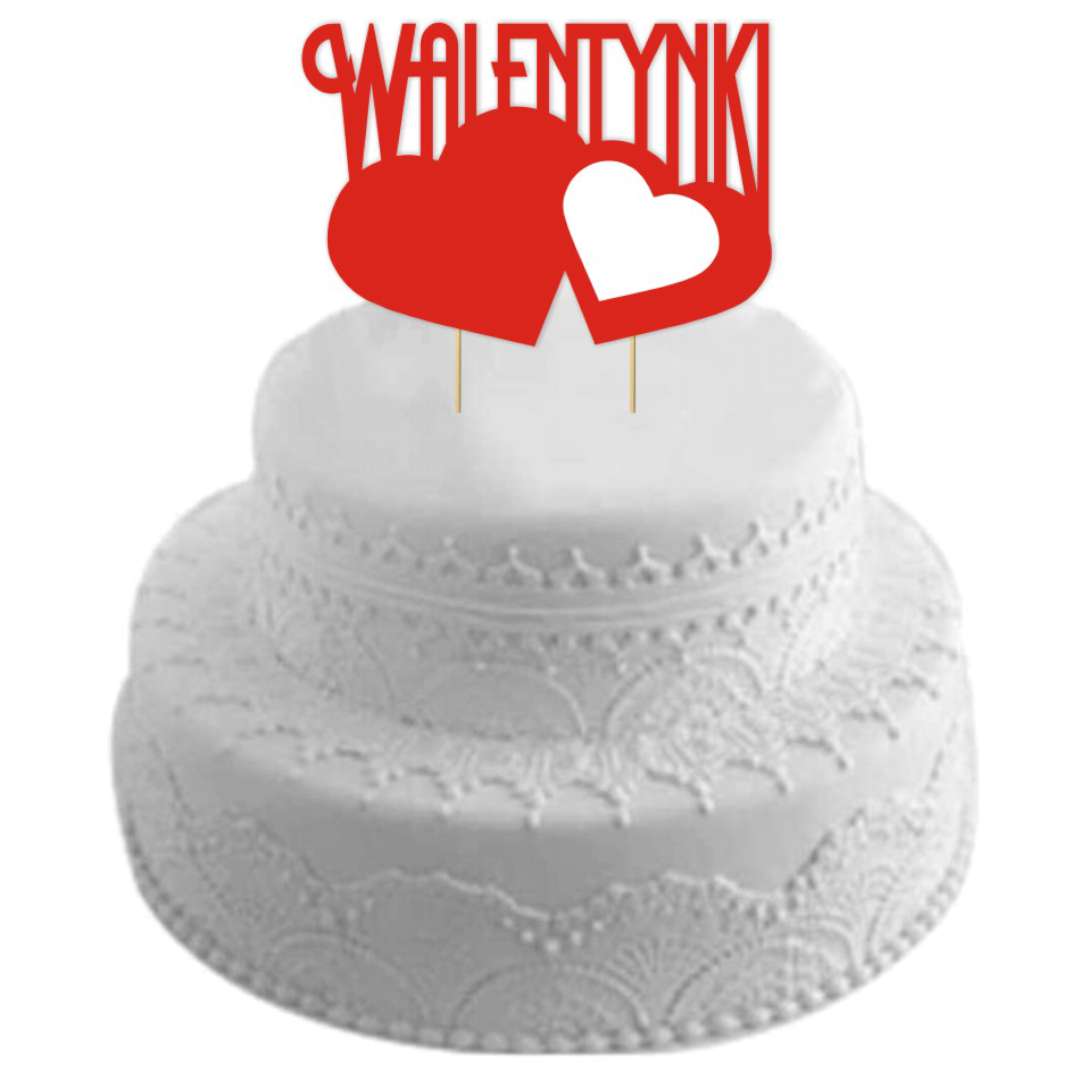 Dekoracja na tort papierowa Walentynki i serca 19 cm