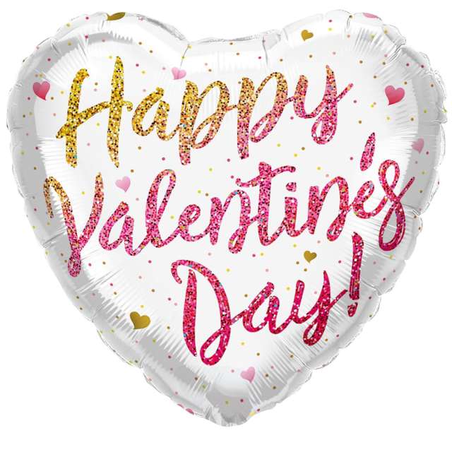 Balon foliowy Serce Happy Valentines z brokatem Qualatex 18 HRT