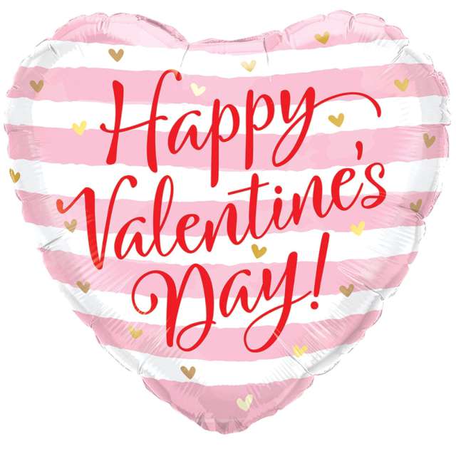 Balon foliowy Serce w paski Happy Valentines różowy Qualatex 18 HRT