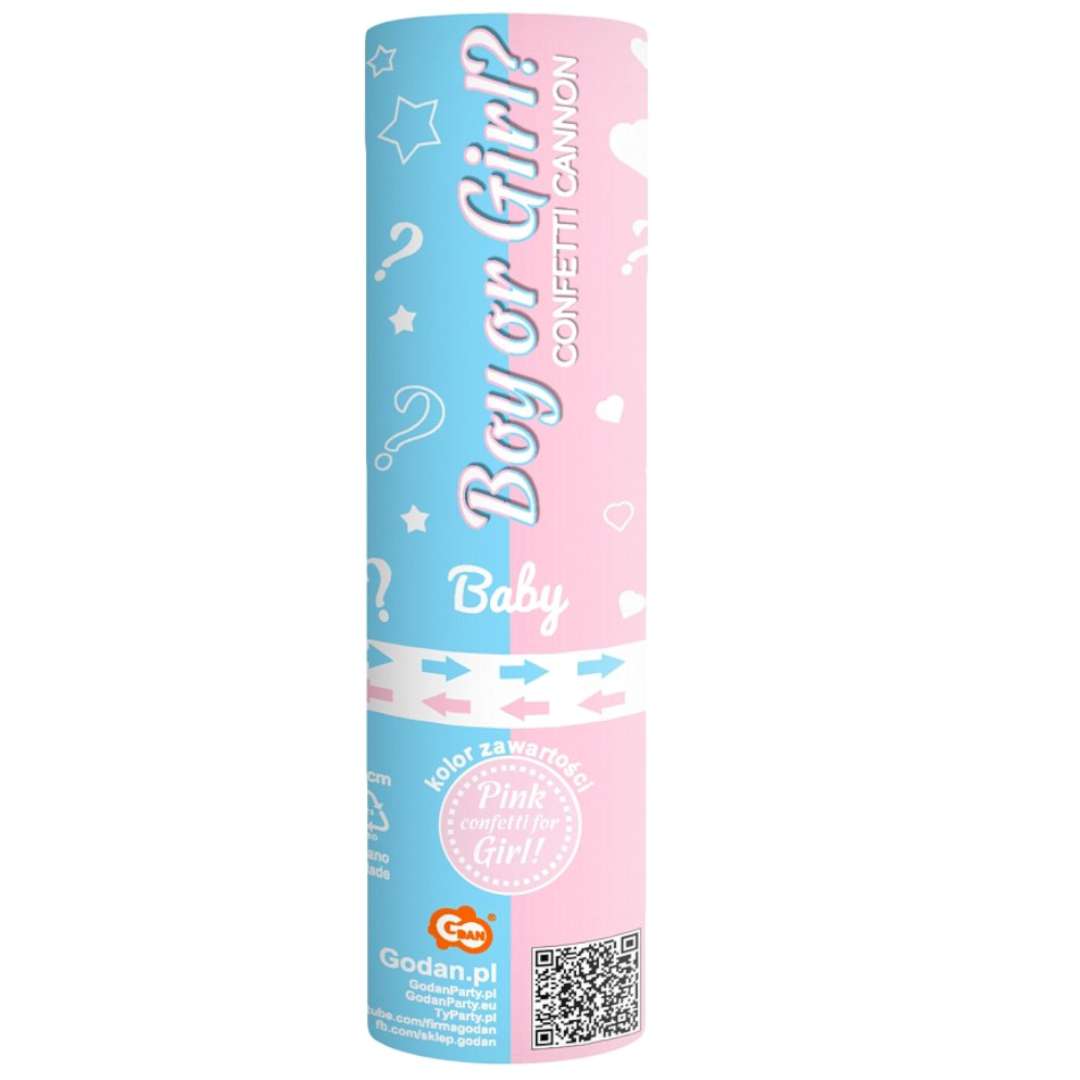 Tuba konfetti "Baby shower - Girl", kółeczka różowe, Godan, 15 cm