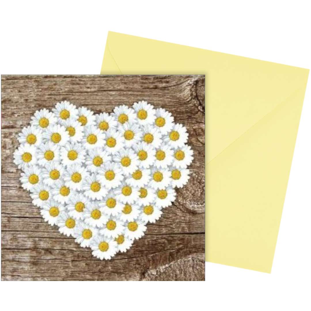 Kartka okolicznościowa Serca Walentynkowe z kopertą - stokrotki Kemiś 15x15 cm