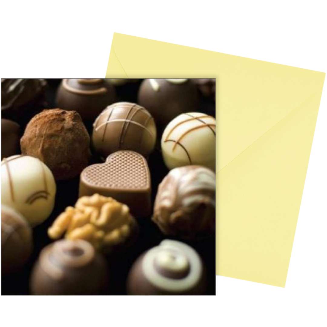 Kartka okolicznościowa Serca Walentynkowe z kopertą - czekoladki Kemiś 15x15 cm