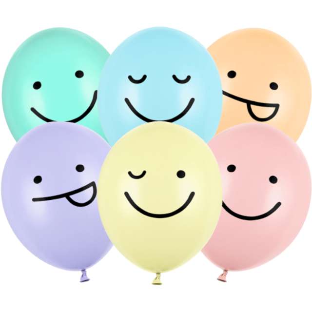 Balony "Uśmiechnięte Buźki", pastel mix, PartyDeco, 12", 6 szt