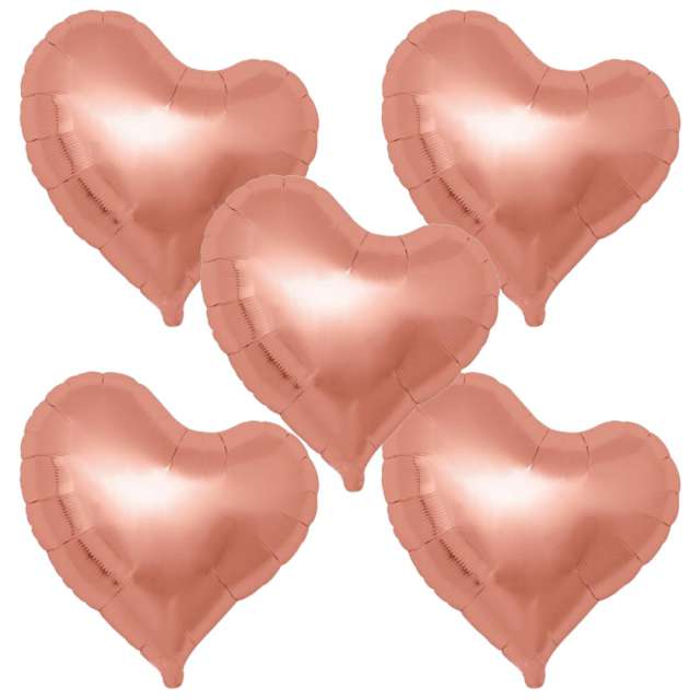 Balon foliowy "5 serc", różowe złoto, Takarakosan, 18", 5 szt.