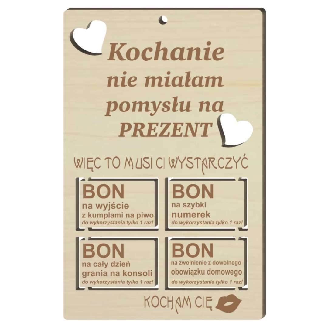 Pocztówka "Bon prezentowy dla faceta", drewniana, 140x90 mm