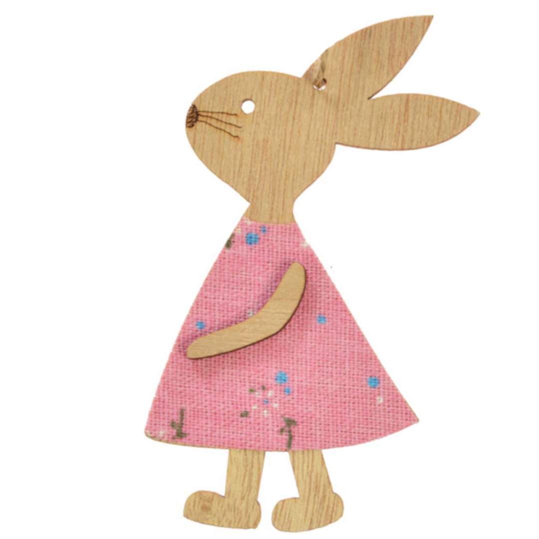 Zawieszka drewniana "Zajączek w różowej sukience", Arpex, 11cm