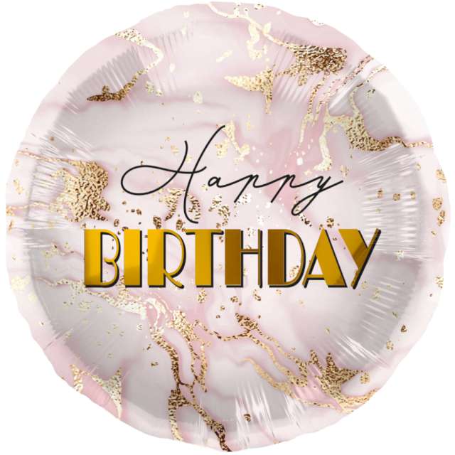 Balon foliowy "Happy Birthday - Marmur", różowo-złoty, Folat, 18", RND