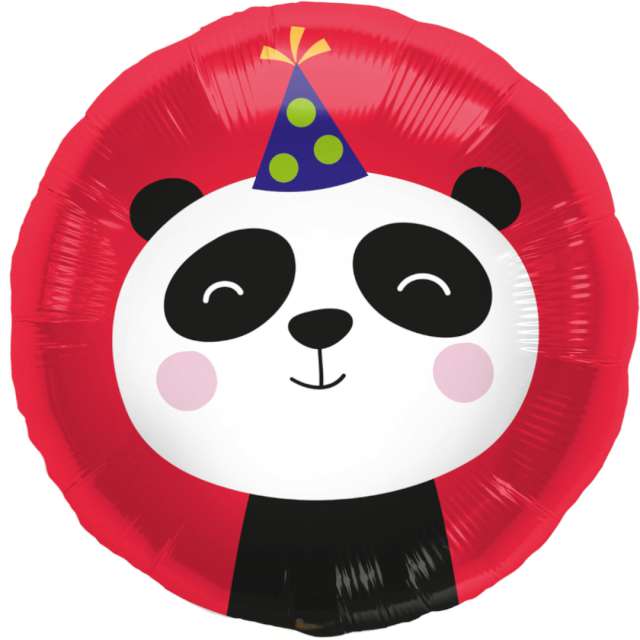 Balon foliowy "Panda w czapeczce urodzinowej", czerwony, Folat, 18", RND