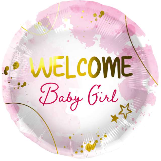 Balon foliowy "Baby Shower - Welcome Baby Girl", różowy, Folat, 18", RND