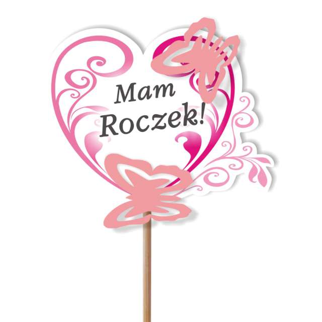 Pik ozdobny "Motyle 3D - Mam Roczek", różowy, 24 cm