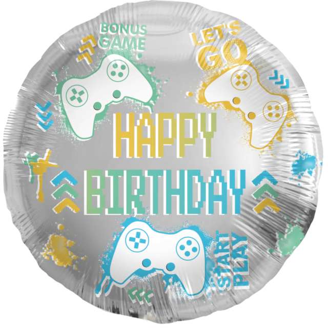 Balon foliowy "Happy Birthday - Urodziny gracza", Folat, 18", RND