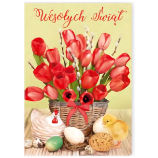 Kartka okolicznościowa "Laurka Wielkanocna - Pisanki z tulipanami, świecka", Maki, 11,7 x 16,7