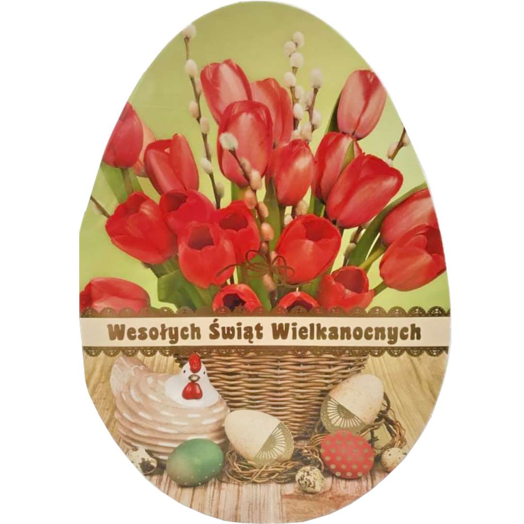 Kartka okolicznościowa "Laurka jajko - Wesołych Świąt, czerwone kwiaty", Maki, 17,6 x 12,5 cm