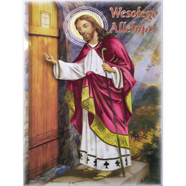 Pocztówka "Wesołego Alleluja - Jezus pukający do drzwi", Maki, 104 x 147 mm