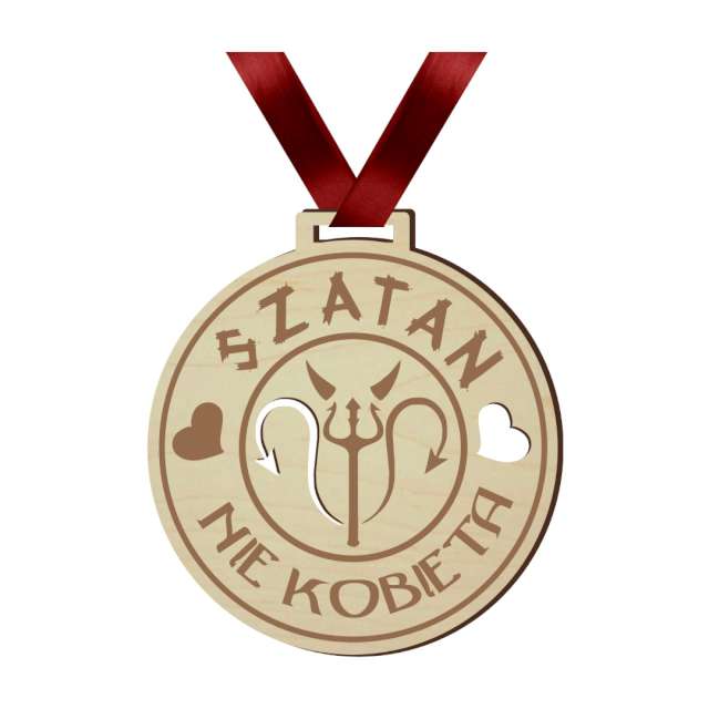 Medal "Szatan nie kobieta", drewniany, 72 mm