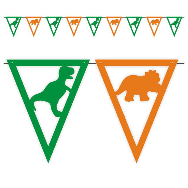 Baner flagi "Dino party", zielone, czarne, pomarańczowe, 3,6 m