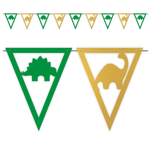 Baner flagi "Dino party", zielone, czarne, złote, 3,6 m