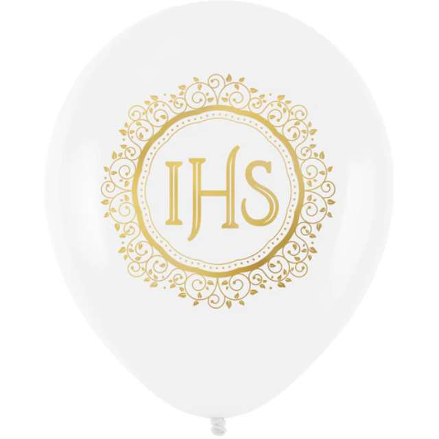 Balony "Komunia Święta IHS - Ornament", biały, PartyPal, 12", 100 szt