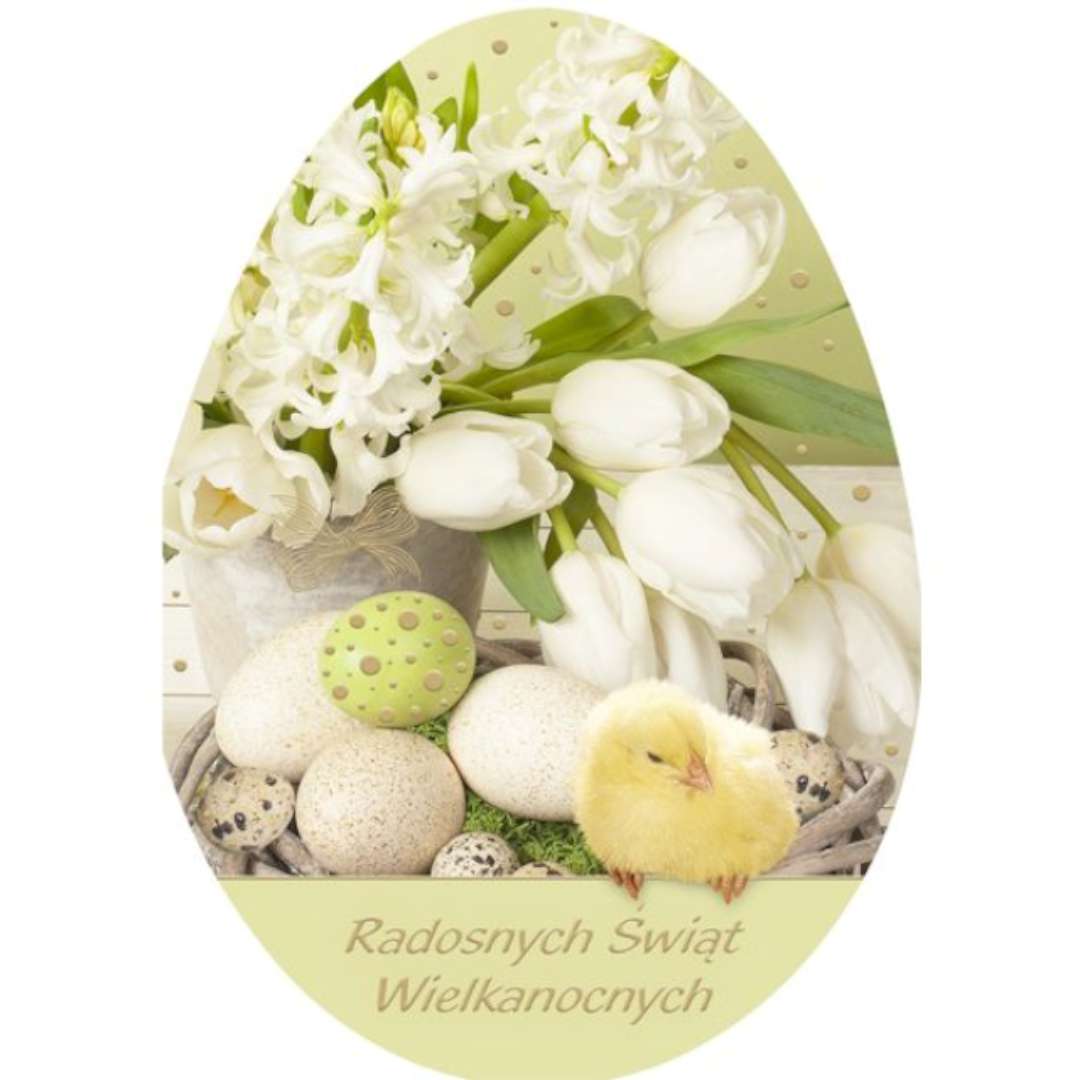 Kartka okolicznościowa "Laurka jajko - Wesołych Świąt, białe kwiaty", Maki, 17,6 x 12,5 cm