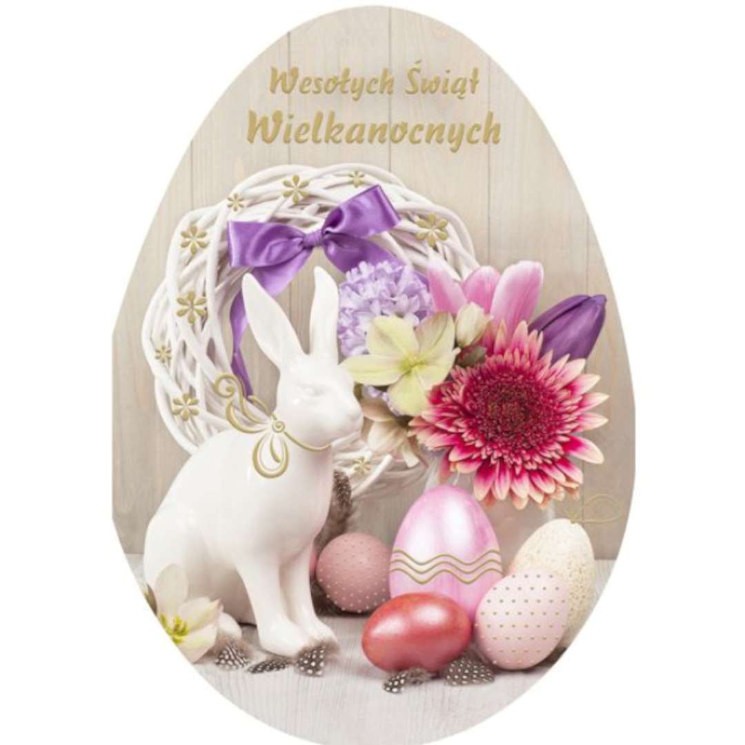 Kartka okolicznościowa "Laurka jajko - Wesołych Świąt, porcelanowy zajączek", Maki, 17,6 x 12,5 cm