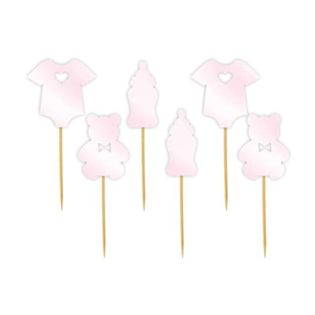 Pikery "Baby Shower", różowy perłowy, 6 szt