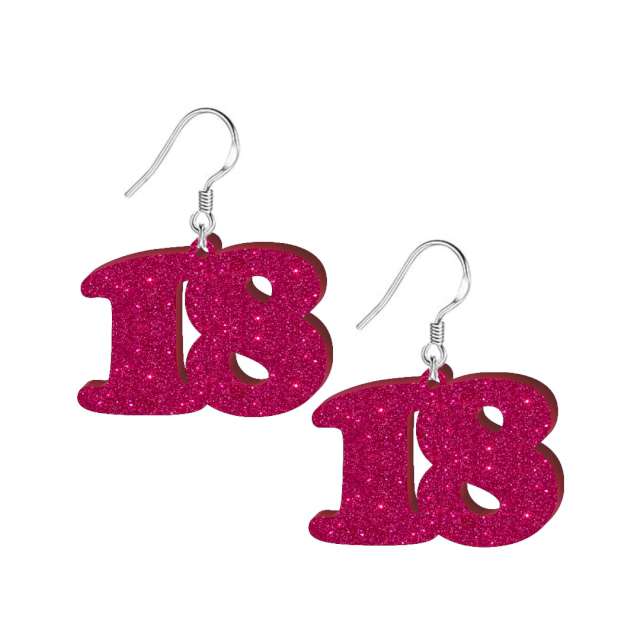 Kolczyki "18 urodziny", różowy brokat, 38x25 mm