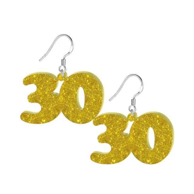 Kolczyki "30 urodziny", złoty brokat, 38x25 mm