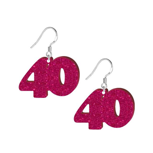 Kolczyki "40 urodziny", różowy brokat, 38x25 mm