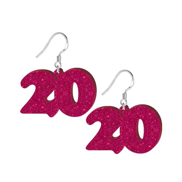 Kolczyki "20 urodziny", różowy brokat, 38x25 mm
