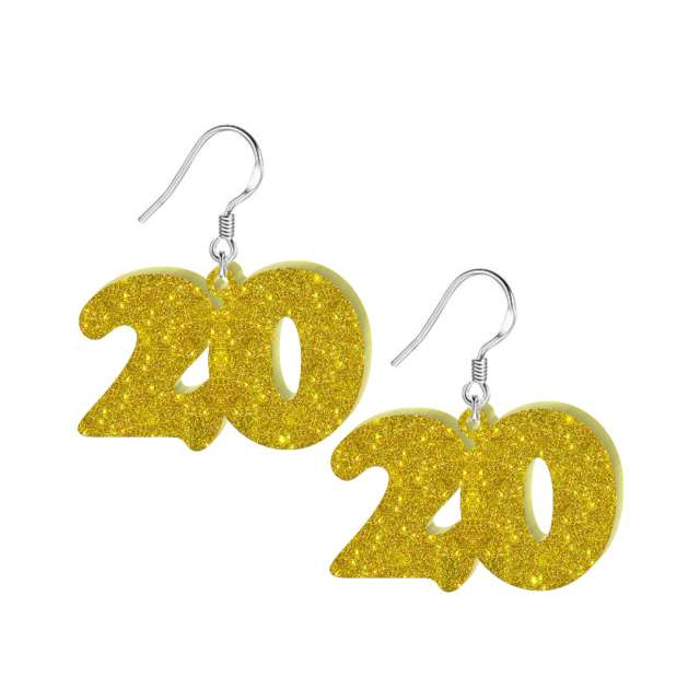 Kolczyki "20 urodziny", złoty brokat, 38x25 mm