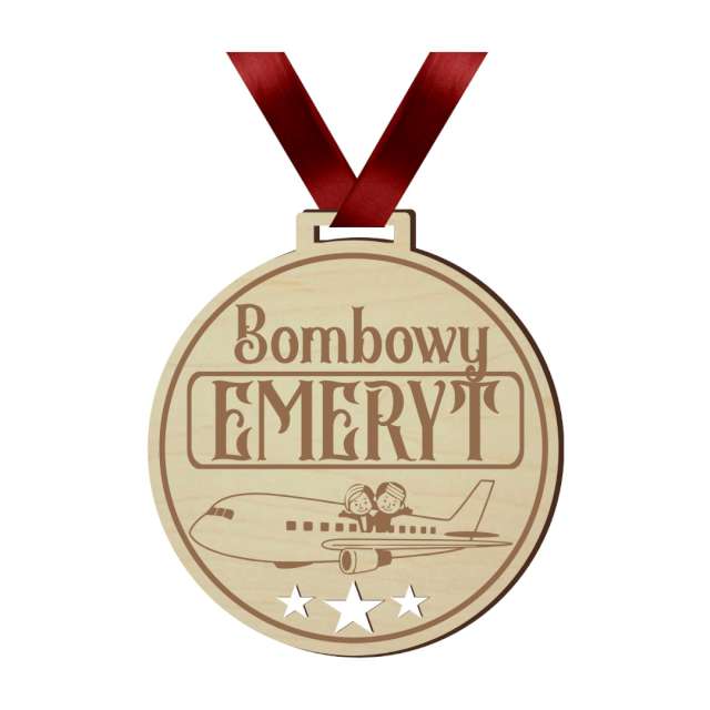Medal "Bombowy Emeryt", drewniany, 72 mm