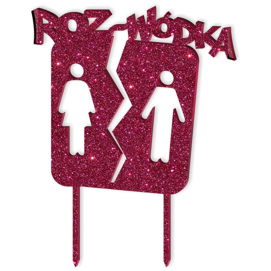 Topper z pleksy "Rozwódka-znak", różowy brokat, 14,5 x 19,5 cm